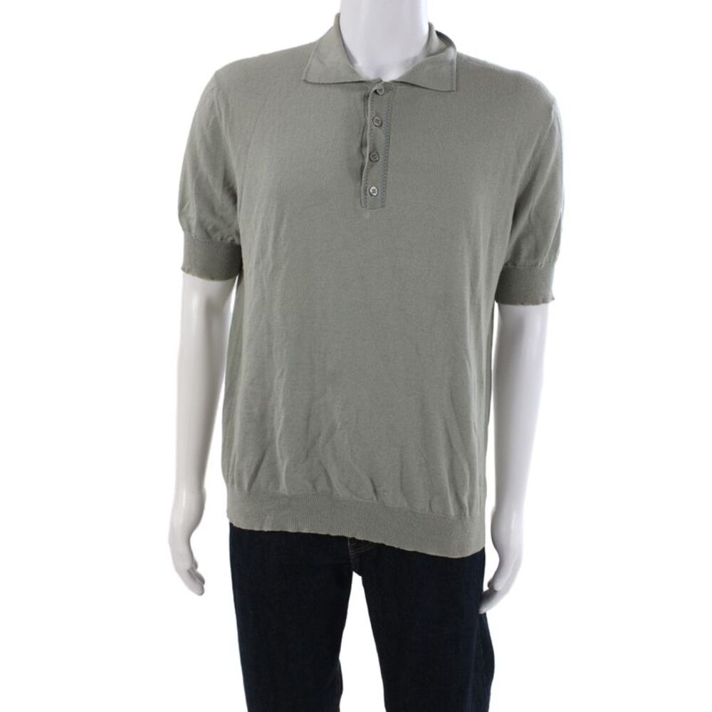 Etro Milano Mens Cashmere Short Sleeve Collared Polo Shirt Green Size XL